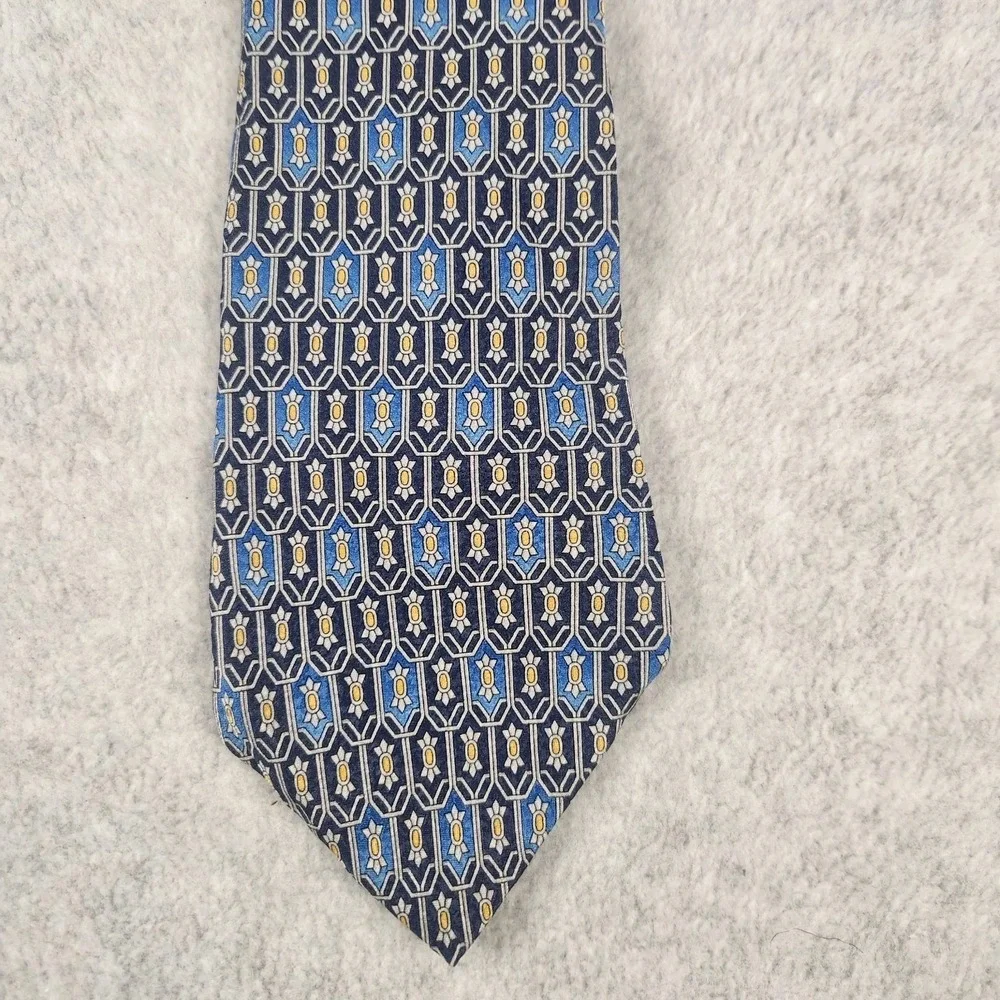MARA by Countess Mara Mens Silk Tie Blue Yellow Geometric Print Made in USA‎ 4